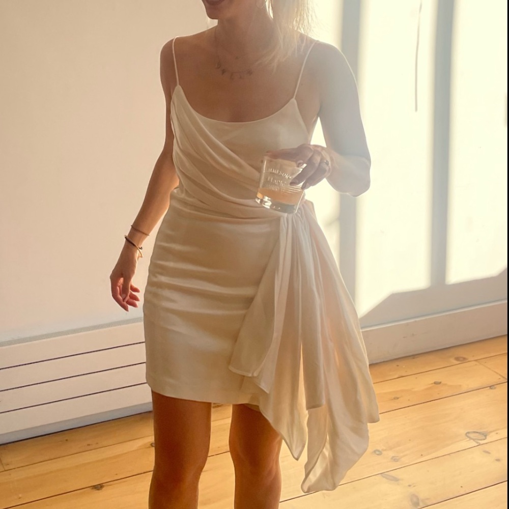 Alice + Olivia Cream Mini Dress Asymmetrical Tie Front